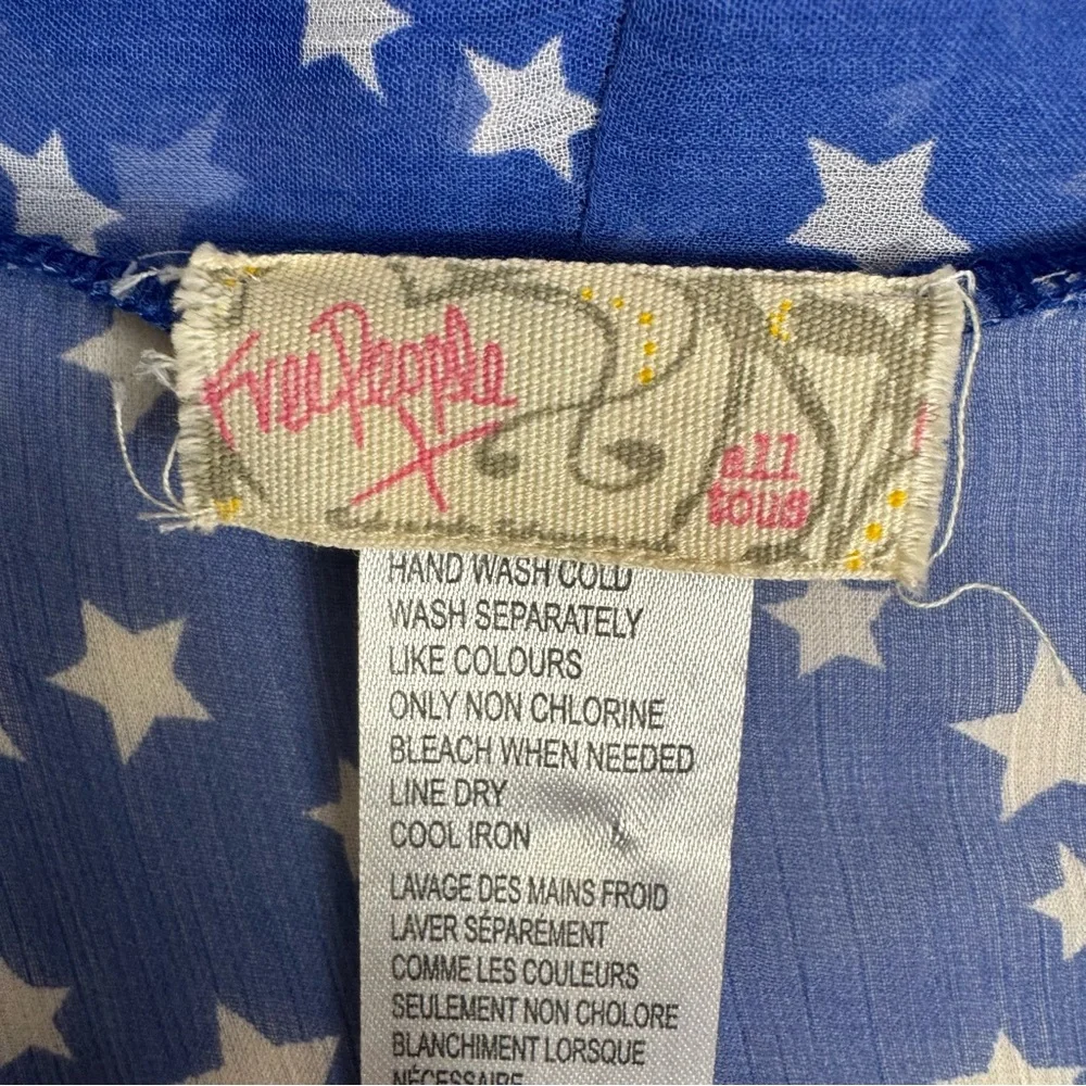 Free People‎ Sheer Blue Star Blouse Cover Up Swim Beach Summer 4th July
